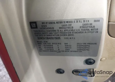 2009 Chevrolet Hhr Ls z USA, uszkodzony, nr VIN 3GNCA13B49S515626